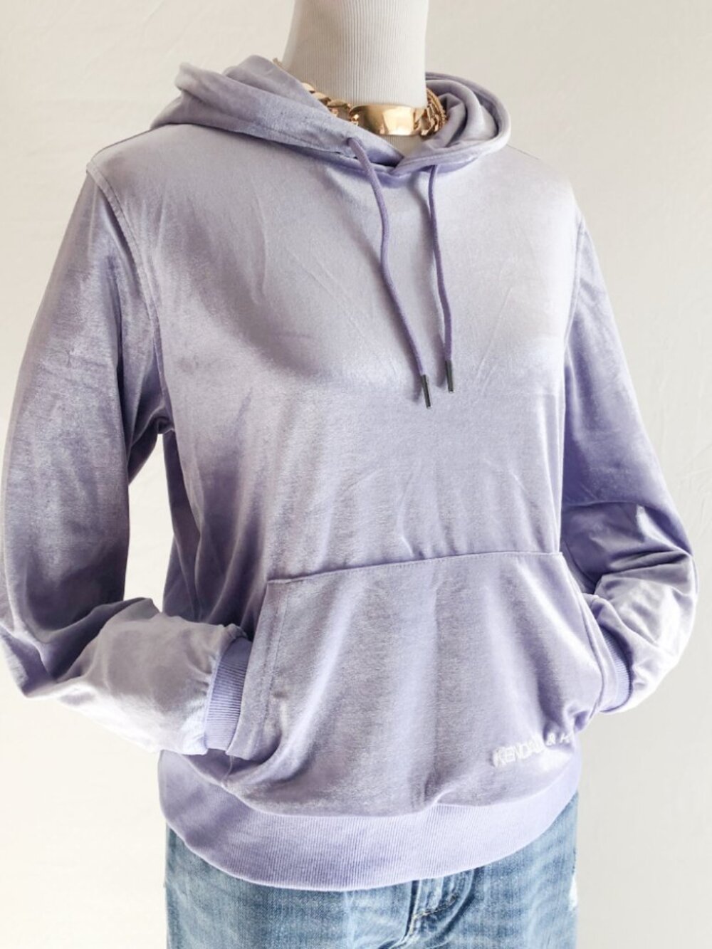 Kendall & Kylie Lavender Velvet Hooded Sweatshirt Size M